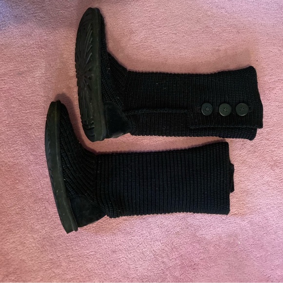 UGG Black Knit Boots with Button Accents Size 8